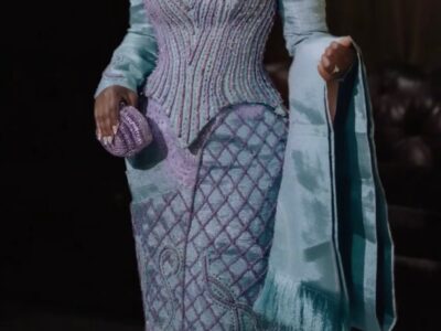 Beaded Teal Aso-Oke Attire